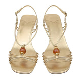 KYLETHOMASW  -  Women's  Slingback Sandals Amber Bead Decor Open‑Toe Kitten Heels Thin Knotted Strap Mid‑Heel Backless Pumps Elegant