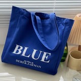 KYLETHOMASW  -  Blue Canvas Tote Bag Letter Printing Student Schoolbag With Zipper Shoulder Shopping Bags For Woman