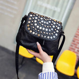 Kylethomasw Daily Fashion Commuting Bag Women's New Wash Leather Double Layer Korean Fashion Rivet Single Shoulder Messenger Soft