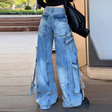 KYLETHOMASW  -  Ripped Heavy Industry Jeans Women's Spring 2025 New Street Ripped Large Pockets Wide Leg Pants Women