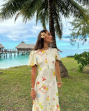 KYLETHOMASW  -  French Elegant Floral Print Short Dress Women Holiday Sleeved Fashion Ladies Midi Dress