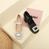 KYLETHOMASW  -  Women's Shoes With Straps Sandals Ladies Brief Pumps Casual Heels Square Toe 2025 Buckle African Sweet Comfortable Crystal Brand