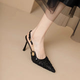 KYLETHOMASW  -  Pointed-toe Stiletto Heels Women's Sequins Cloth Spring and Summer New Straight Buckle Banquet Shoes Single Shoes
