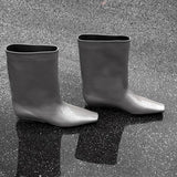 KYLETHOMASW  -  Cowhide Zapatos De Mujer Autumn and Winter New Simple Square Head Low Heel Boots  Sleeve Boots for Women Hot Selling
