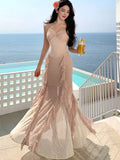 KYLETHOMASW  -  Summer French Style Long Dresses for Women Sexy Spaghetti Strap Ruffles Birthday Party Dress Female Holiday Beach Vestidos Robe
