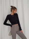 Kylethomasw High Quality Luxury Brand Shows Thin Elastic Tight Short T-shirt Long Sleeve Hot Girl High Waist Y2K Top Fashion Women Clothing