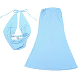 KYLETHOMASW  - Elegant Long Dress Set Fashion Mesh See Through Backless Vest Bandage Skirt Set Summer Vacation Party Women Dress Set