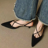 KYLETHOMASW  -  New Style Pointed Toe Low Heel Mule Shoes Women French Retro Single Buckle Strap Fashion Pointed Low Heel Shoes Women 7878
