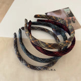 Kylethomasw French Retro Sponge Headband Women College Style Plaid Hair Band Elegant Temperament Hoop Hairband Girls Hair Accessories