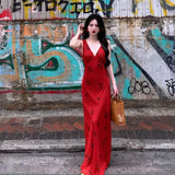 KYLETHOMASW  -  High end Glamorous Socialite Party Evening Red V-neck Sexy Camisole Dress Slim Fit Sleeveless Bodycon Maxi Dresses for Women