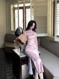 KYLETHOMASW  -  Miniature Stand Collar Short Sleeve Embroidered Qipao Cheongsam Vintage Party Dress New Chinese Style Revamped Cheongsam Dress