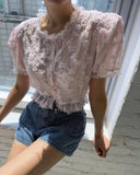 KYLETHOMASW  -  Retro Style Three-dimensional Lace Short Shirt Women Summer New Design Niche Bubble Sleeve Elegant Top