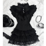 KYLETHOMASW  -  Goth 2Piece Set Y2k Slim Lace Sweet Womens Dresses Short Sleeve Button Party Dress Harajuku 90s Emo Grunge Summer Lolita Suit