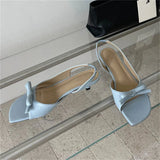 KYLETHOMASW  -  Women White Bowknot Slingback Sandals Summer Square Open Toe Low Heel PU Leather Elegant Casual Office Ladies Shoes