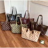 KYLETHOMASW  -  Retro Soft Leather Polka Dot Pleated Tote Bag Women Solid Color Large Capacity Shoulder Bag Versatile Daily Commuting Bag New