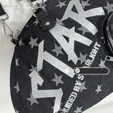 KYLETHOMASW  -  Star Print Bowling Ita Bag Large Capacity Denim Shoulder Bag Clear Window Crossbody Handbag Adjustable Strap Women Casual Bag