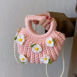 Kylethomasw Korean Gardenia Patchwork Aesthetic Homemade DIY Shell Shaped Bag Y2k Pearl Chain Shoulder Crossbody Bag Girlfriend Gift Handbag