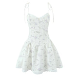 KYLETHOMASW  -  Sweet Girl Lace Spliced Floral Print Sexy Spaghetti Straps Dress Women V Neck Low Waist A-line Mini Summer Dresses Party Vestido