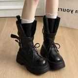 KYLETHOMASW  -  Mid Calf Women Boots Flats Platform Shoes Lace Up Casual Shoes Woman Winter 2025 New Buckle Chelsea Boots Sport Walking Shoes