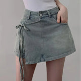 KYLETHOMASW  -  Fake 2 Pieces Shorts Mujer Solid Bandage Korean Fashion Women Pants Spring Summer Vintage Simple Pantalones Cortos