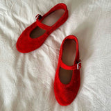 KYLETHOMASW  -  Leather Mary Janes Flats Shoes Women Cow Suede Buckle Strap Ballet Flats Shoes Ladies Spring Autumn Shallow Soft Casual Loafers
