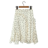 KYLETHOMASW  -  Romantic Apricot Polka Dot Print Chiffon Midi Long Skirt Women Zipper Waist Tierred Ruffles A-lined Asymmetry Skirts Holiday