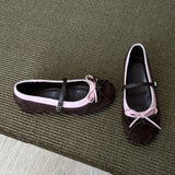 KYLETHOMASW  -  Fashion Mixed Color Bow Embellished Ballet Flats For Women Faux Suede Buckle Comfort Mary Jane Shoes Elegant Party Dress Shoes
