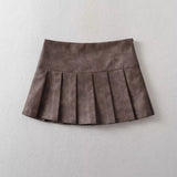 Kylethomasw   - Vintage Korean Retro High Street Pu Leather Low Waist Pleated Short Skirt Streetwear Fashion Skirt