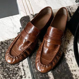 KYLETHOMASW  -  Retro Brown Soft Leather Brand Flats Women Fashion Pleated Design Loafers Comfort Outdoor Commuting Office Shoe Zapatos De Mujer