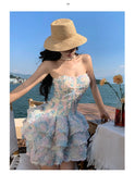 KYLETHOMASW  -  3DThree Dimensional Floral Rose Vintage Waist Cinched Strapless Mini Dress Women Summer Sleeveless Runway Dreses Female Clothing