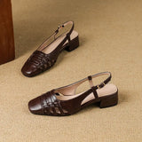 KYLETHOMASW  -  Design 2025 Vintage Women Sandals Square Toe Block Heels 3.5cm Back Buckle Strap Big Size 43 Dating Shoes 31 32