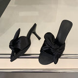 KYLETHOMASW  -  Round Toe Women High Heels Pumps Slides Shoes Female Spring Summer Fashion Butterfly-Knot Ladies Heeled Sandals Shoes