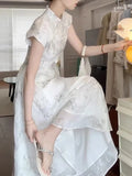 KYLETHOMASW  -  New Chinese Style White Sweet Chicly Printed Female Dresses Summer Fashion Elegant Office Ladies Simple Casual Dress for Women