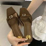 KYLETHOMASW  -  Summer New Brand Women Slipper Fashion Shallow Slip On Thin High Heel Outdoor Dress Sandals Ladies Elegant Slides New Woman