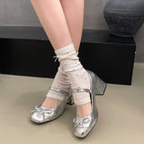 KYLETHOMASW  -  Bow Mary Jane Shoes Women High Heels Sandals Summer Chunky Leather Shoes Luxury Brand Dress Shoes Elegant Pumps Zapatillas