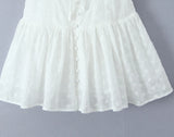 KYLETHOMASW  -  Sexy White Emboridery Flower Bow Ruched Chest Elastic Strap Mini Tank Dress Low Waist Spliced Folded Swing Women Sleeveless Robe