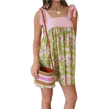 KYLETHOMASW  -  Womens French Vintage Floral Print Casual Loose Fit Strap Jumper Dress
