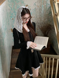 Kylethomasw Elegant Black Mini Dress for Women Lace Hooded Vintage Long Sleeve A-line Dress French Style Fashion Spring Autumn Dress
