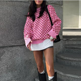 KYLETHOMASW  -  Winter Women Casual Pullover Sweater Fashion Strawberry Embroidery Contrasting Color Cute Long Sleeved Women's Knitted Sweater