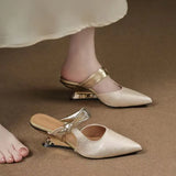KYLETHOMASW  -  Absolutely Beautiful Slip-on Pointed Toe Sandals for Women, Outdoor Half-slippers, Summer French-style High-heeled Sandals