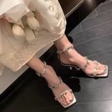 KYLETHOMASW  -  Gold Sliver White Black Sparkly Silver Beaded Ankle-Straps High Heels Sandals   New Summer Everyday Wedding Shoes for Women