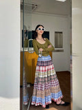 KYLETHOMASW  -  Plaid Patchwork Y2k Skirt Female  Summer New Vintage Niche High Waist Long Skirts for Woman Korean Fashion Faldas