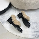 KYLETHOMASW  -  Ins style Fashion Square toe Patent Leather Wool Women Pumps Autumn Winter Warm High heels Loafers Casual Girls Chunky Shoes