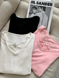 KYLETHOMASW  -  Y2k Sexy Solid Lace Patchwork V Neck Long Sleeve Slim Waist All Match Women's T-shirts