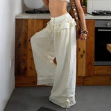 KYLETHOMASW  -  Spring New Fashionable Retro Loose Wide Leg High Waist Lotus Leaf Edge Casual Pants