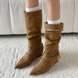 KYLETHOMASW  -  Mid Calf Women Boots Pointed Toe Flats Shoes Designer Chelsea Boots Winter 2025 Casual Walking Suede Zapatos Goth Mujer Botas