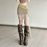 KYLETHOMASW  -  Knitted Elegant Skirt Women Low Waist Patchwork Irregular Hip-Covering Street Fashion Versatile Casual Sweet Style Bottom