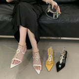KYLETHOMASW  -  Sandals Female Shoe  High Heels Open Toe New Girls High-heeled Rhinestone Gladiator Summer Peep Square Sexy