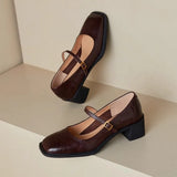 KYLETHOMASW  -  Womens Shoes Coarse Heel Leather Shoes Women's High Heel Mary Jane Shoes Shallow Commuter Shoe Women Heels