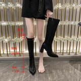 KYLETHOMASW  -  Autumn Winter Women Knee High Boots Fashion Knight Long Booties Square High Heels Shoes Botas Mujer